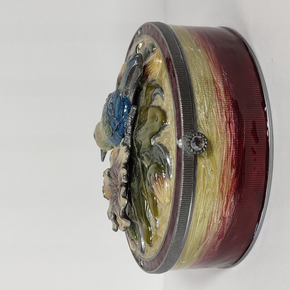 Enamel Hummingbird/Flowers Large Trinket Box - Picture 2 of 7